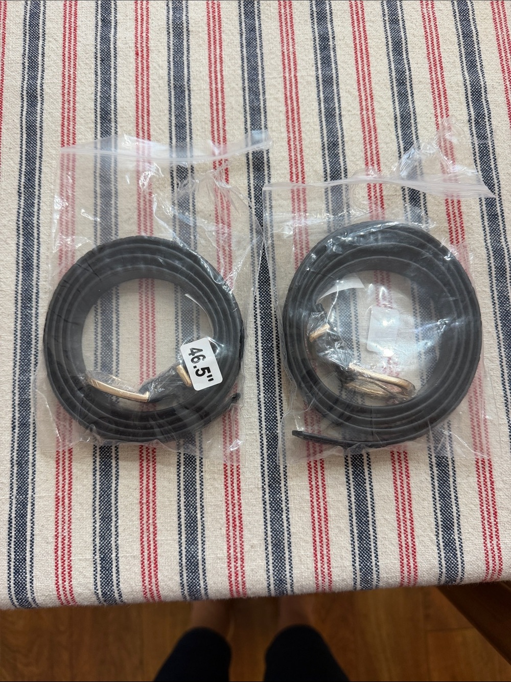 Pair of Black Leather Belts with Gold Buckles